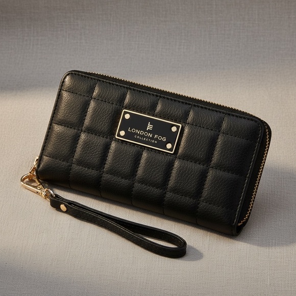 London Fog Handbags - London Fog Black Quilted Wristlet Wallet